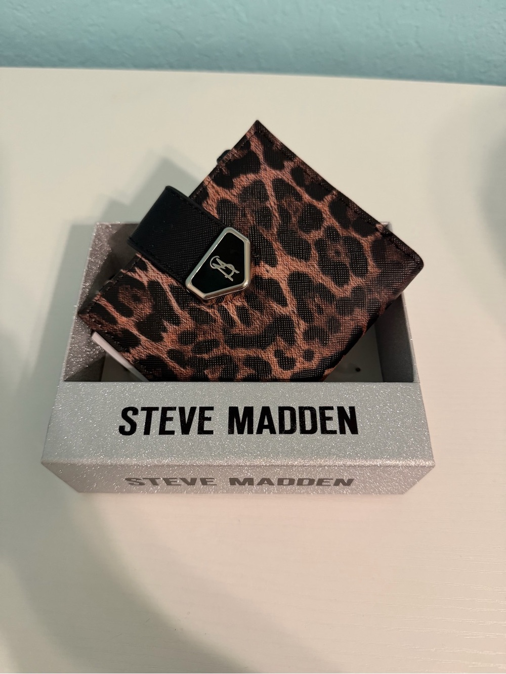 Steve Madden Leopard Print Money Clip Wallet - Brown & Black